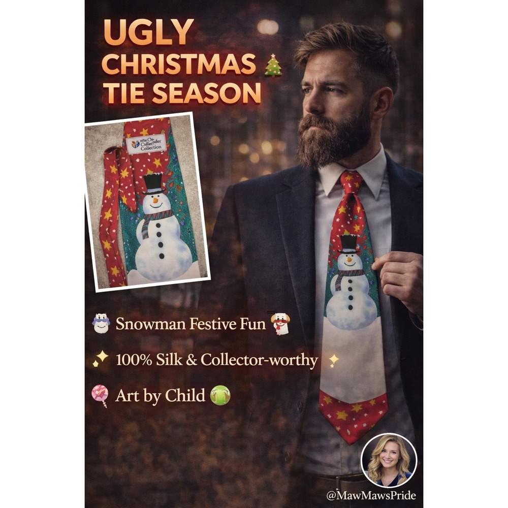 SAVE THE CHILDREN Christmas Snowman Silk Tie Holiday Novelty Art by Child Frosty